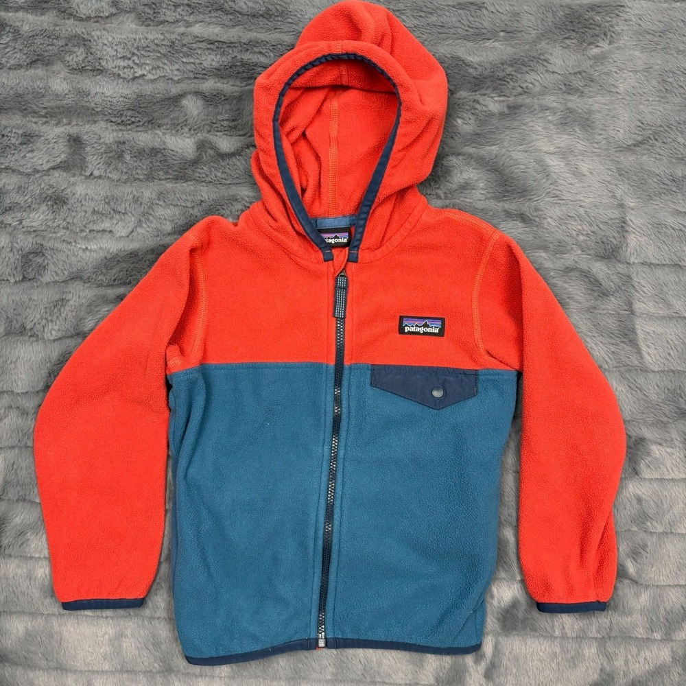 Patagonia Kids Synchilla Fleece Full Zip Hoodie Red Blue Colorblock 65165 S
